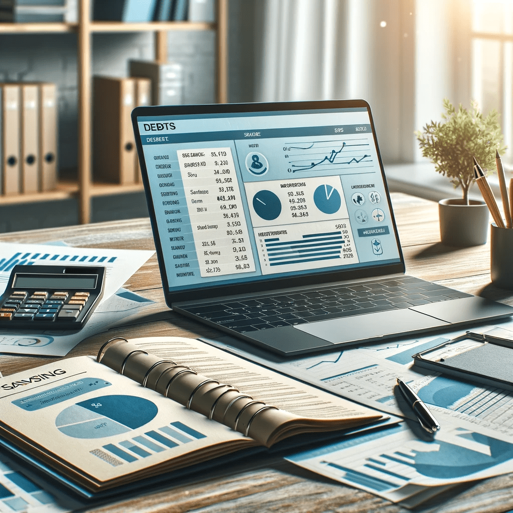 DALL·E 2023-12-29 12.35.13 - A photo-realistic image representing financial organization and management with no reference to debts. The image depicts a European individual's desk -m